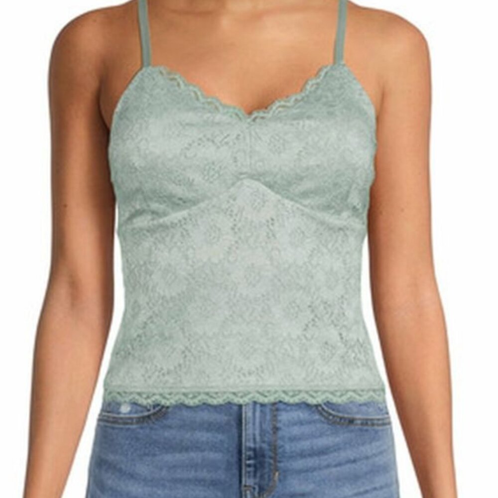 No Boundaries Mint Green Floral Lace Cami Top - Size M (7-9)